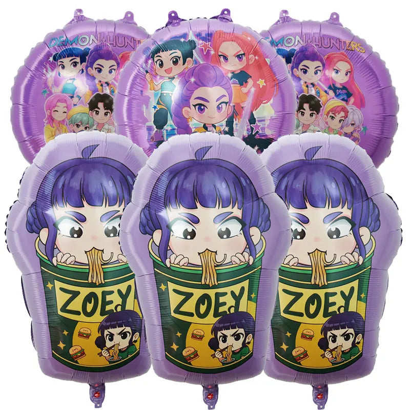 6Pcs Demon Hunters 18Inch Cartoon Anime Foil Helium Balloon Set for Baby Shower Kids Birthday Party Decorations Global Supplies