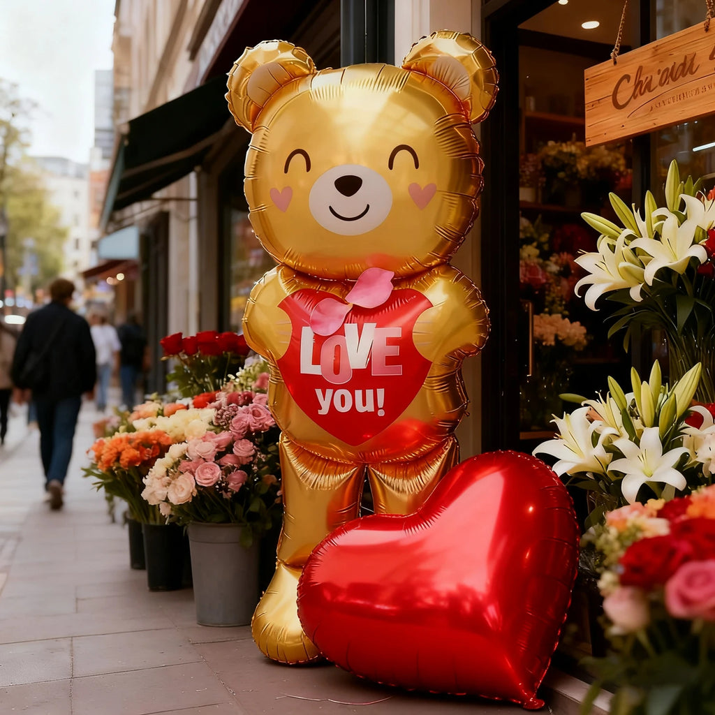 Embracing Love Bear Balloon with 32 inch Love Aluminum Film Balloon Valentine's Day, Anniversary, Wedding, Birthday Decoration