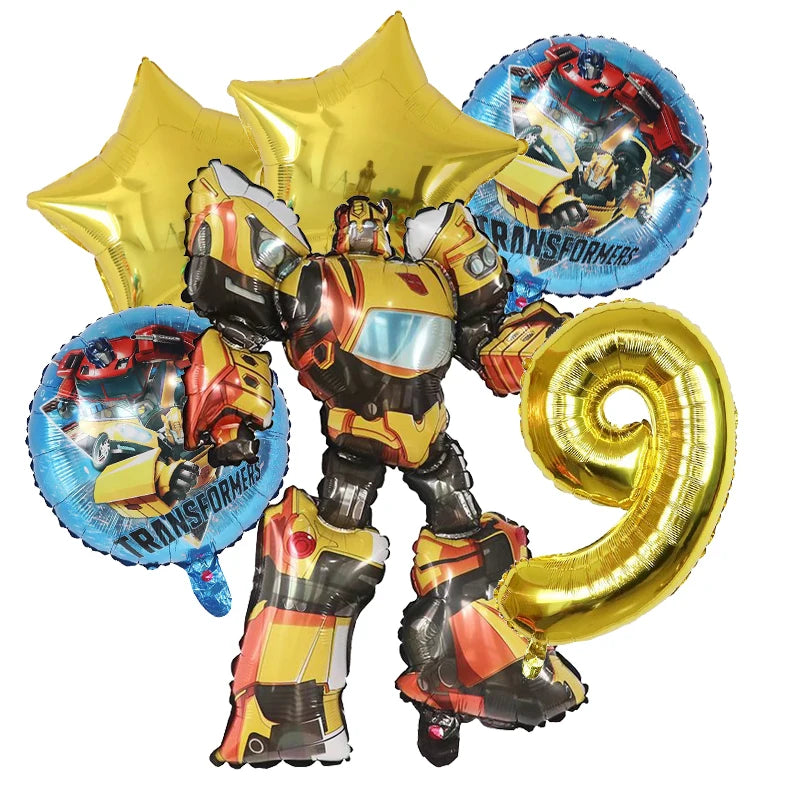 6Pcs Transform Foil Balloons Bee Birthday Theme Party Decoration Baby Shower Supplies Boy Kids Cars Robot Kids Toys Air Globos