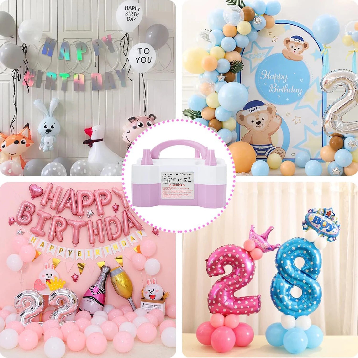 Electric Balloon Pump, Portable Dual Nozzle Electric Air Balloon Pump Inflator Blower Machine for Party Decorations