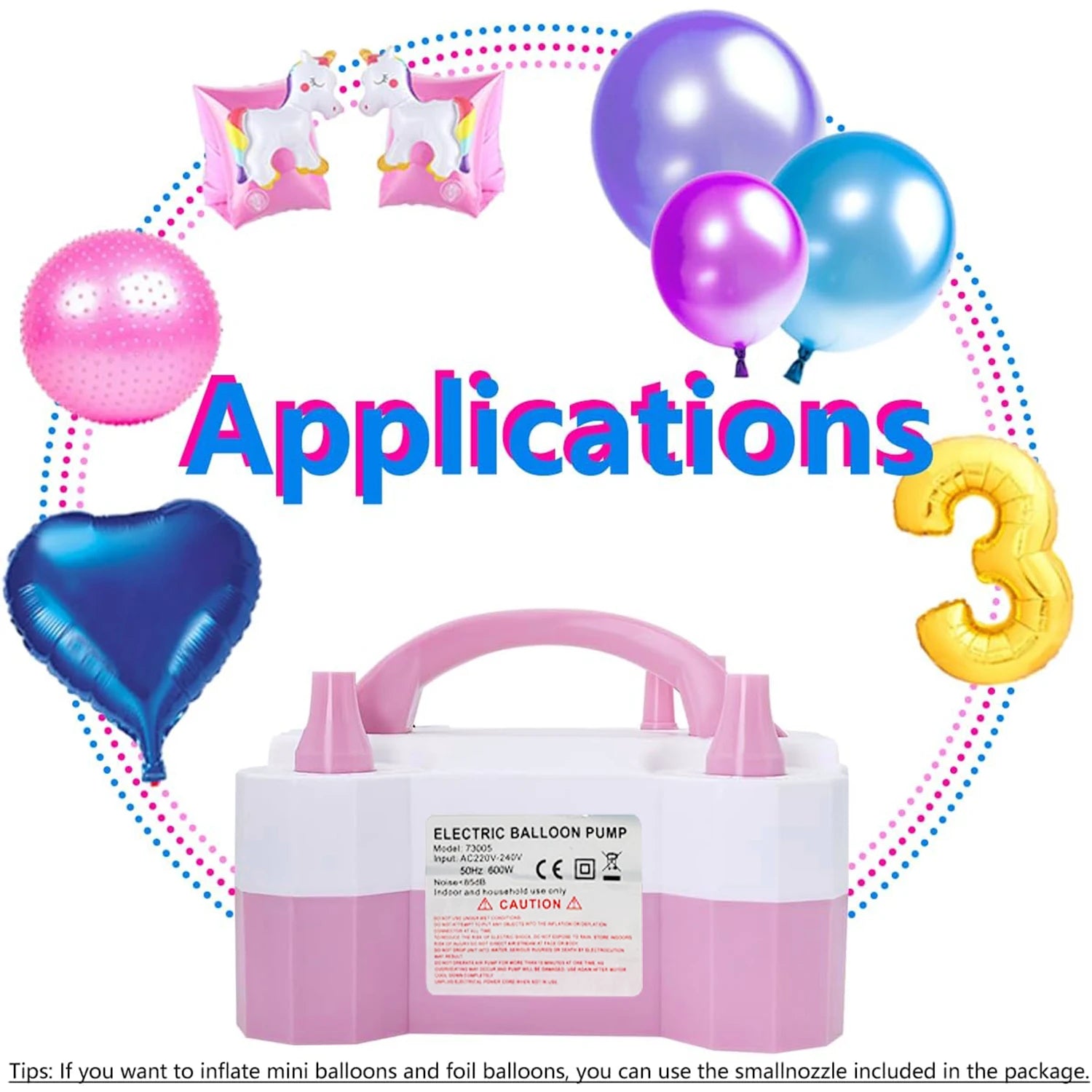 Electric Balloon Pump, Portable Dual Nozzle Electric Air Balloon Pump Inflator Blower Machine for Party Decorations