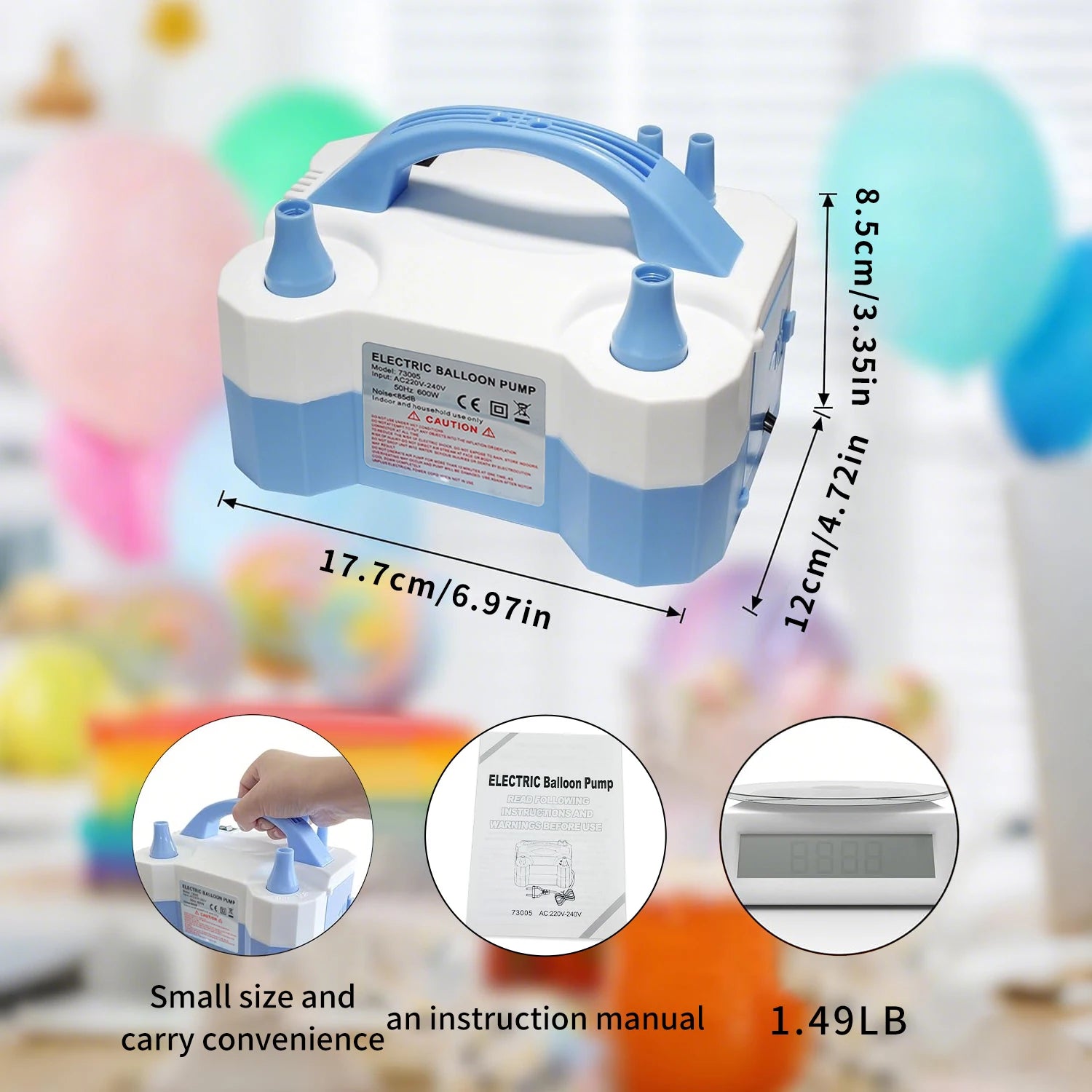 Electric Balloon Pump, Portable Dual Nozzle Electric Air Balloon Pump Inflator Blower Machine for Party Decorations