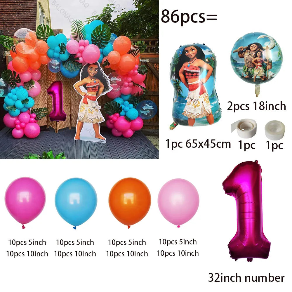 86PCS Ocean Adventures Moana Balloon Column Set 32inch Pink Number Daisy Foil Globos 1-9st Girl Birthday Party Home Decorations