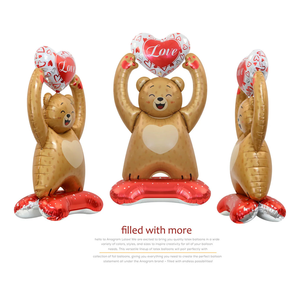 1Pc Large Inflatable Heart Hugging Bear Balloon Cartoon Valentine's Day Bear Decor Balloon Holiday Party Supplies Standing Decor
