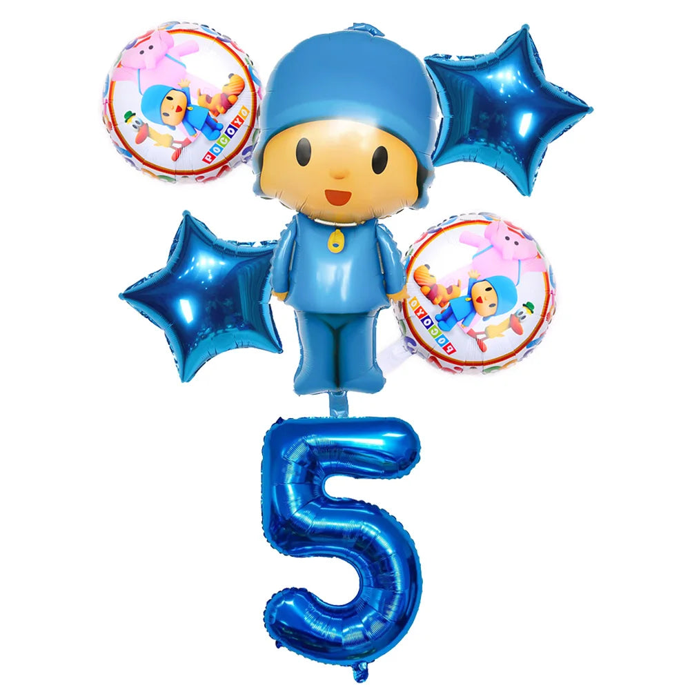 6pcs/1set Cartoon POCOYO Birthday Party Foil Balloons Kids Birthday Party Decor Balloon Boy Children Baby Shower Inflatable Toy