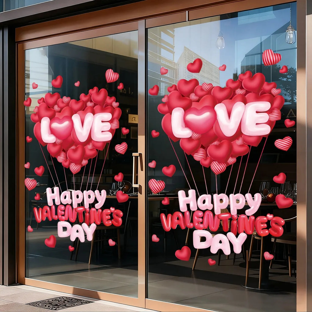 Romantic Love Heart Balloon Valentine's Day Window Sticker Happy Galentine's Day DIY Lover Cheer 14th Feb 2026 Festival Decor
