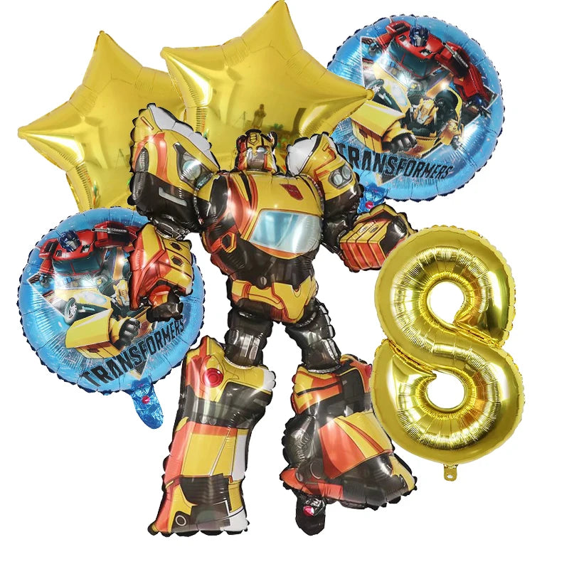 6Pcs Transform Foil Balloons Bee Birthday Theme Party Decoration Baby Shower Supplies Boy Kids Cars Robot Kids Toys Air Globos