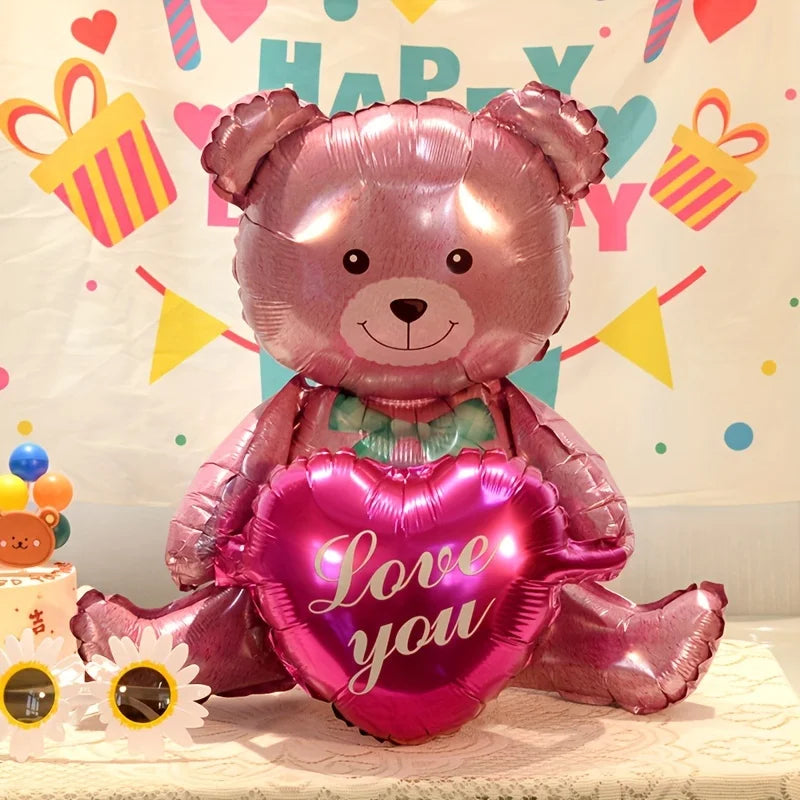 Unique Standing Teddy Bear Balloon & Love Heart Foil Balloon for Proposal, Valentine's Day, Holiday, Birthday Party Decoration