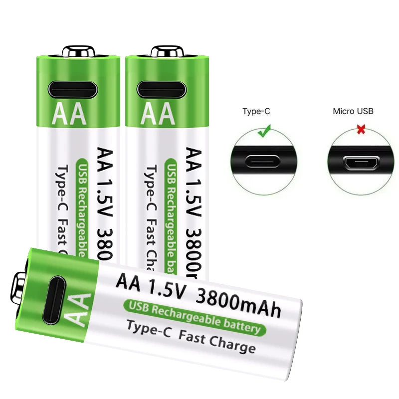 Brand New Li-ion AA Rechargeable Batteries USB Lithium-ion 3800mAh 1.5V AA Rechargeable Batteries+ Data Cable and Storage Box