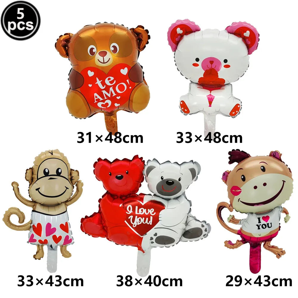1Pc Large Inflatable Heart Hugging Bear Balloon Cartoon Valentine's Day Bear Decor Balloon Holiday Party Supplies Standing Decor