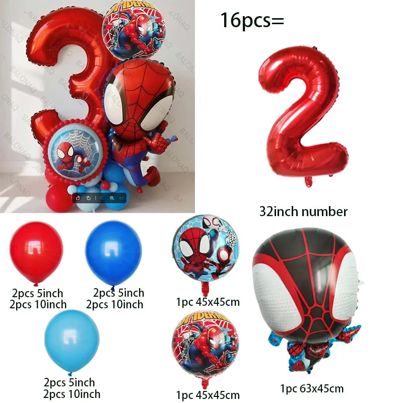 16pcs Spidey and His Amazing Friends Balloons Set Red Spiderman Aluminum Foil Balloon for Birthday Baby Shower Kids Toys Gifts