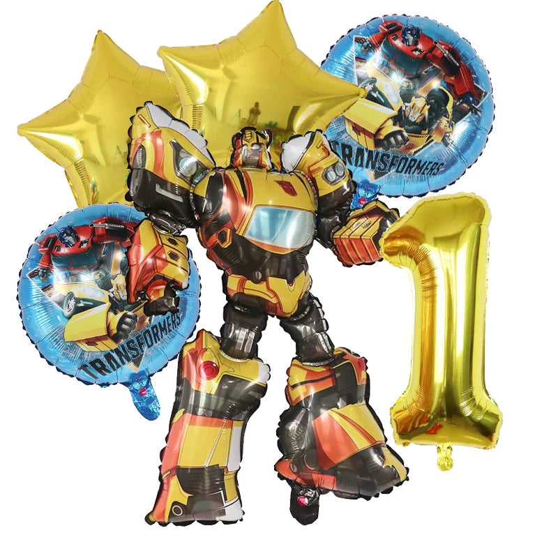 6Pcs Transform Foil Balloons Bee Birthday Theme Party Decoration Baby Shower Supplies Boy Kids Cars Robot Kids Toys Air Globos