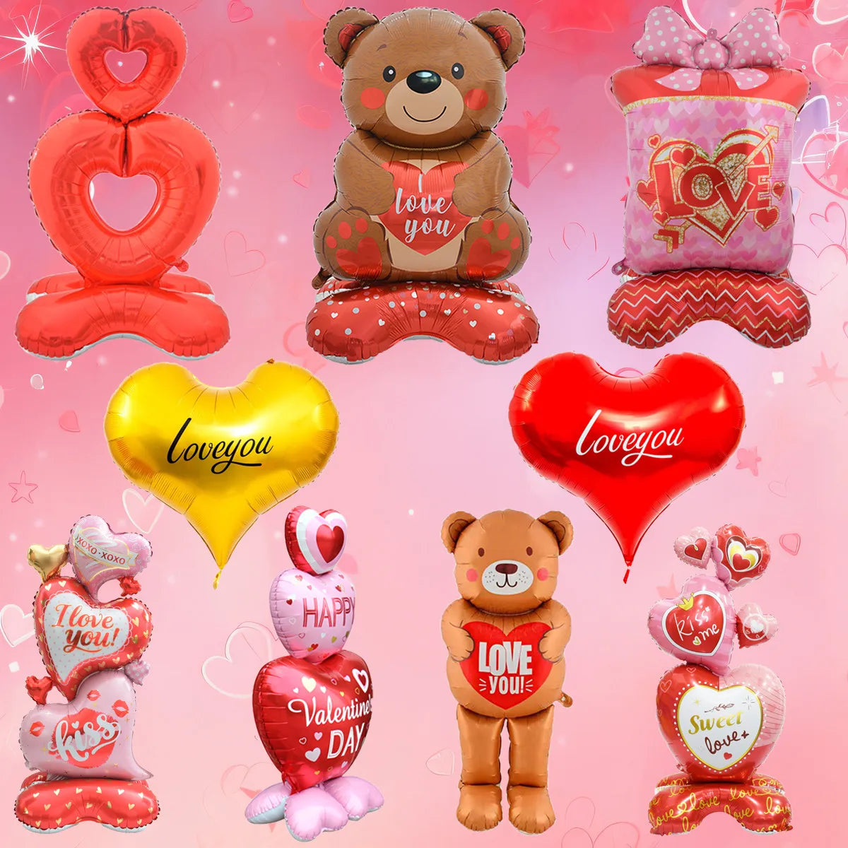 1pc Base Stand Happy Valentine's Day Heart to Heart Balloons Love Heart Bear Balloon wedding Valentine's Day Decorations