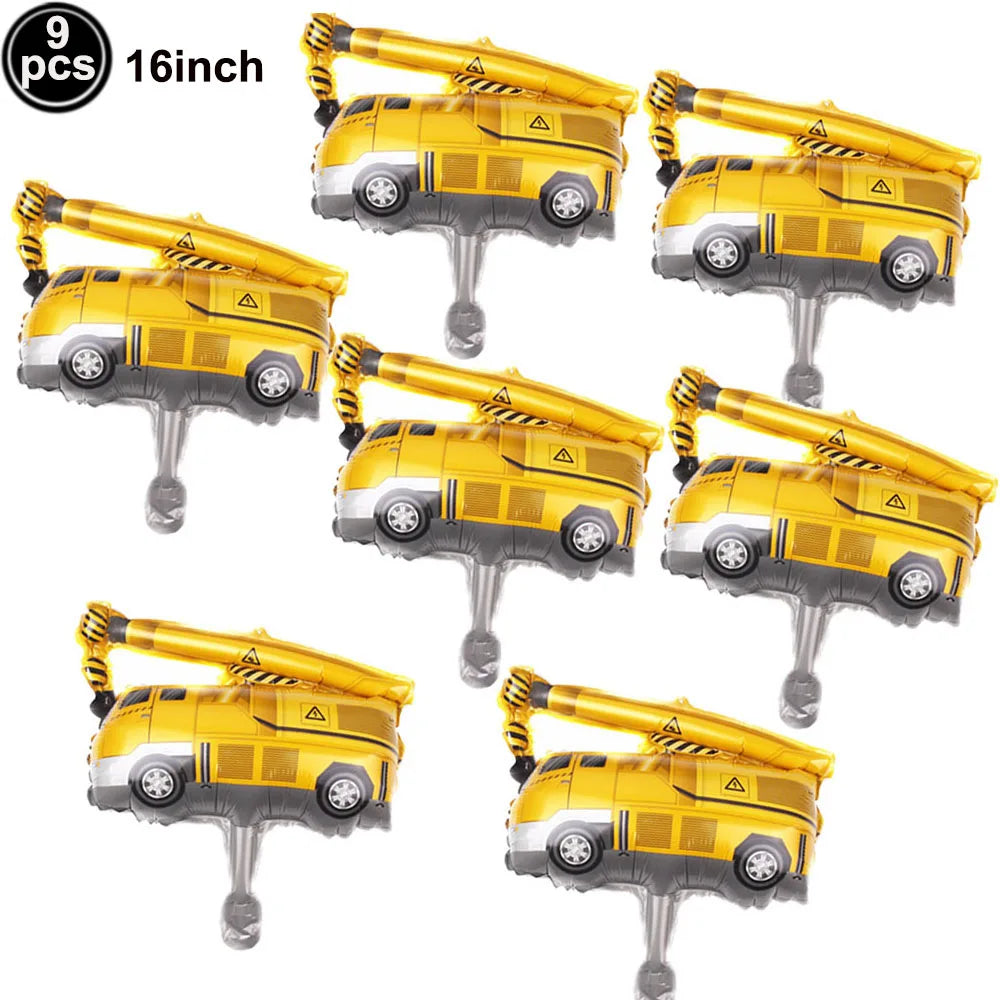 Construction Truck Balloons Excavator Cement Truck Forklift Crane Foil Balloon Kid Boys Birthday Party Construction Theme Decors