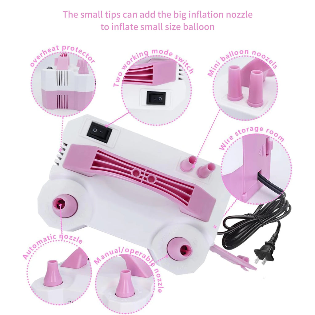 Electric Balloon Pump, Portable Dual Nozzle Electric Air Balloon Pump Inflator Blower Machine for Party Decorations