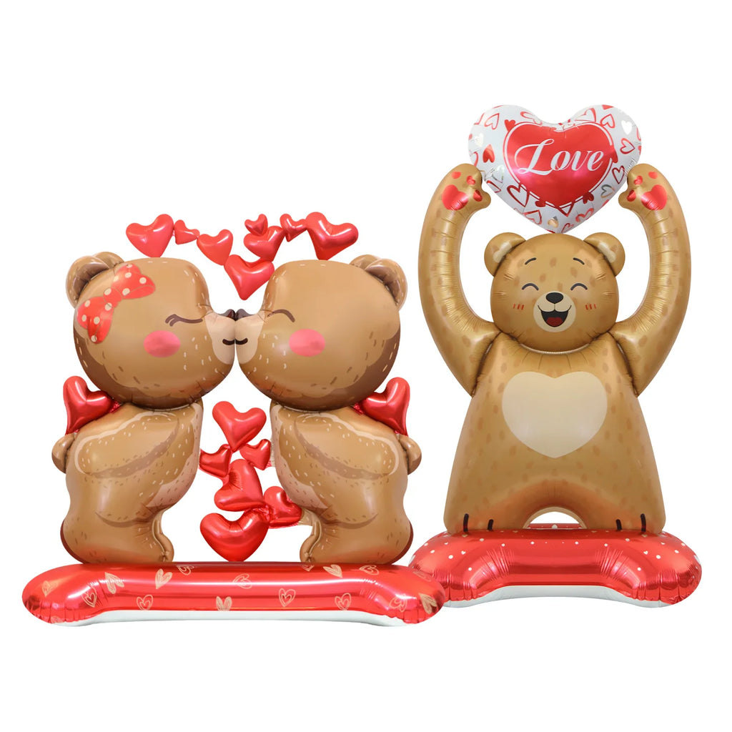 1Pc Large Inflatable Heart Hugging Bear Balloon Cartoon Valentine's Day Bear Decor Balloon Holiday Party Supplies Standing Decor