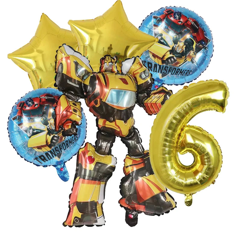 6Pcs Transform Foil Balloons Bee Birthday Theme Party Decoration Baby Shower Supplies Boy Kids Cars Robot Kids Toys Air Globos