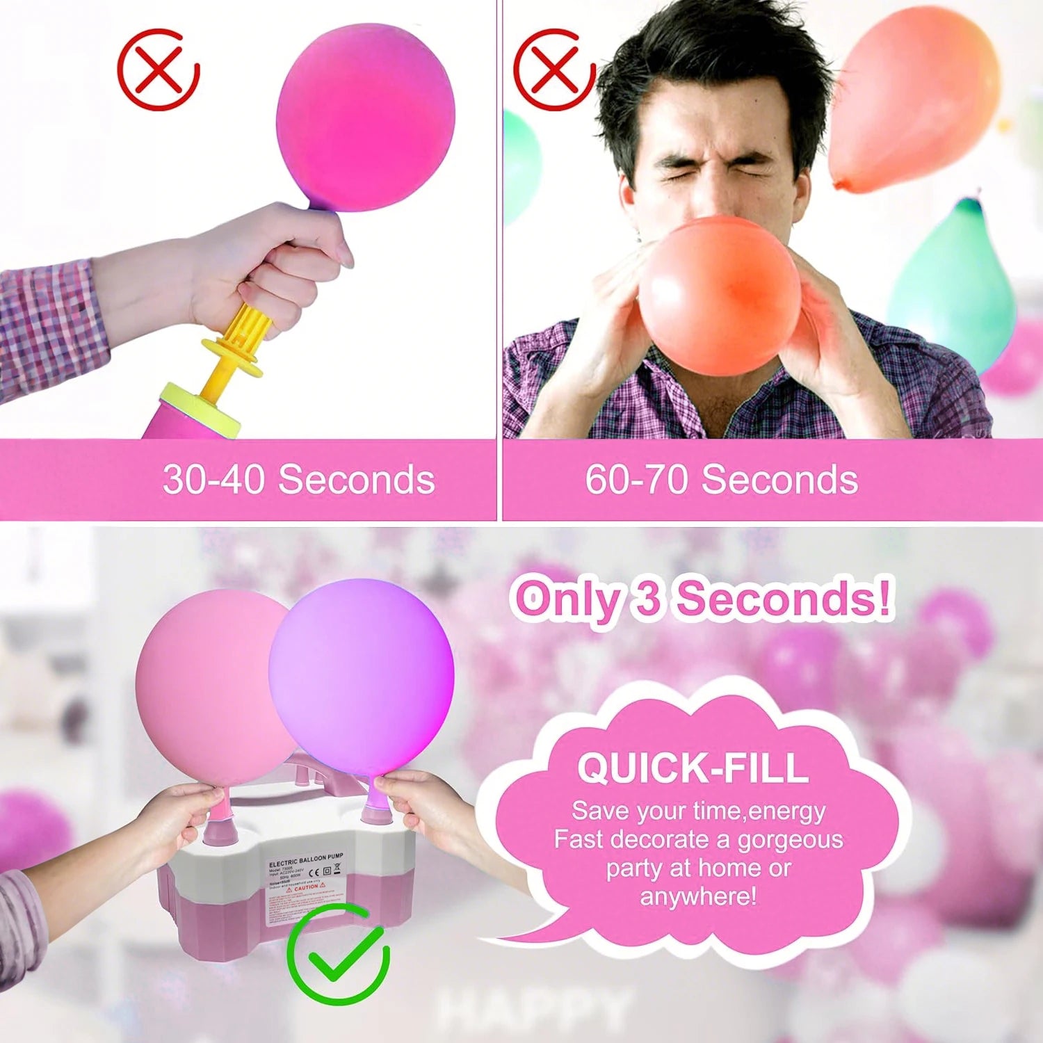 Electric Balloon Pump, Portable Dual Nozzle Electric Air Balloon Pump Inflator Blower Machine for Party Decorations