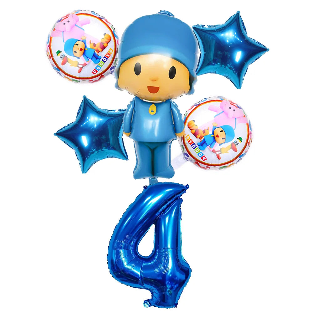 6pcs/1set Cartoon POCOYO Birthday Party Foil Balloons Kids Birthday Party Decor Balloon Boy Children Baby Shower Inflatable Toy