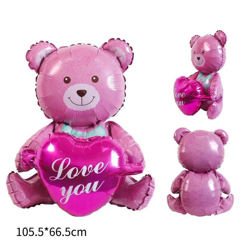 Unique Standing Teddy Bear Balloon & Love Heart Foil Balloon for Proposal, Valentine's Day, Holiday, Birthday Party Decoration