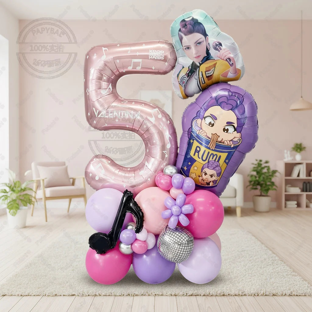 47Pcs Kpop Demon Hunters Theme Girl Birthday Balloon Decoration Number Ballons Party Supplies Baby Shower Gifts