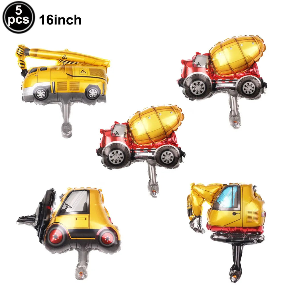 Construction Truck Balloons Excavator Cement Truck Forklift Crane Foil Balloon Kid Boys Birthday Party Construction Theme Decors