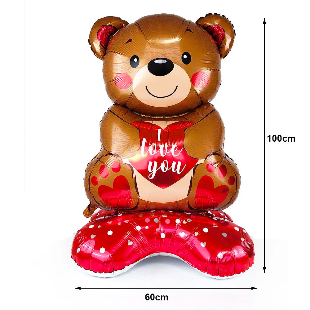1Pc Large Inflatable Heart Hugging Bear Balloon Cartoon Valentine's Day Bear Decor Balloon Holiday Party Supplies Standing Decor