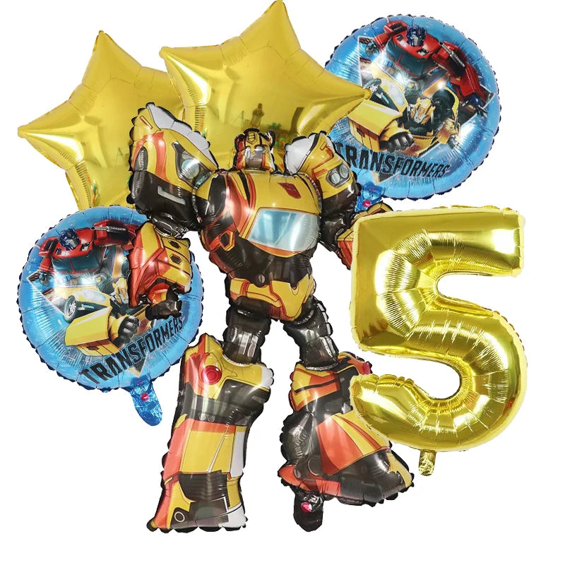 6Pcs Transform Foil Balloons Bee Birthday Theme Party Decoration Baby Shower Supplies Boy Kids Cars Robot Kids Toys Air Globos