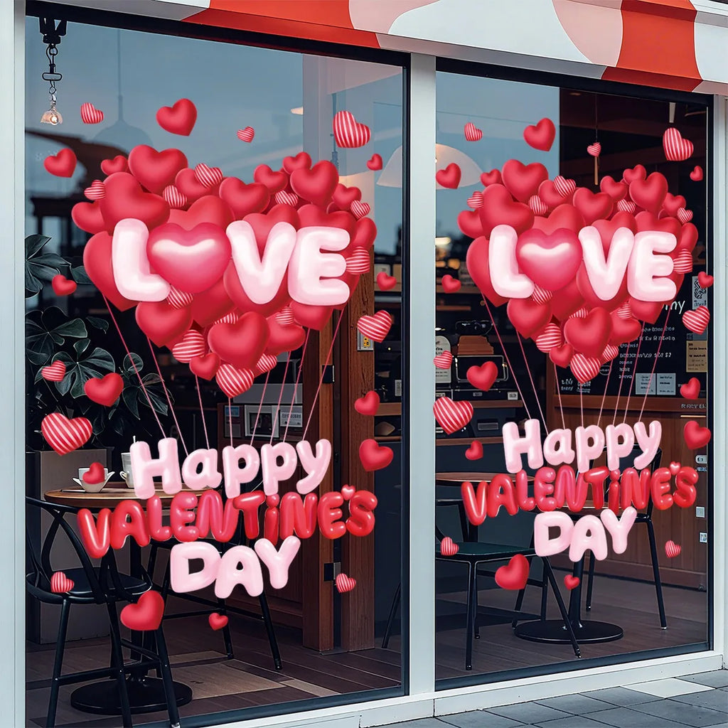Romantic Love Heart Balloon Valentine's Day Window Sticker Happy Galentine's Day DIY Lover Cheer 14th Feb 2026 Festival Decor