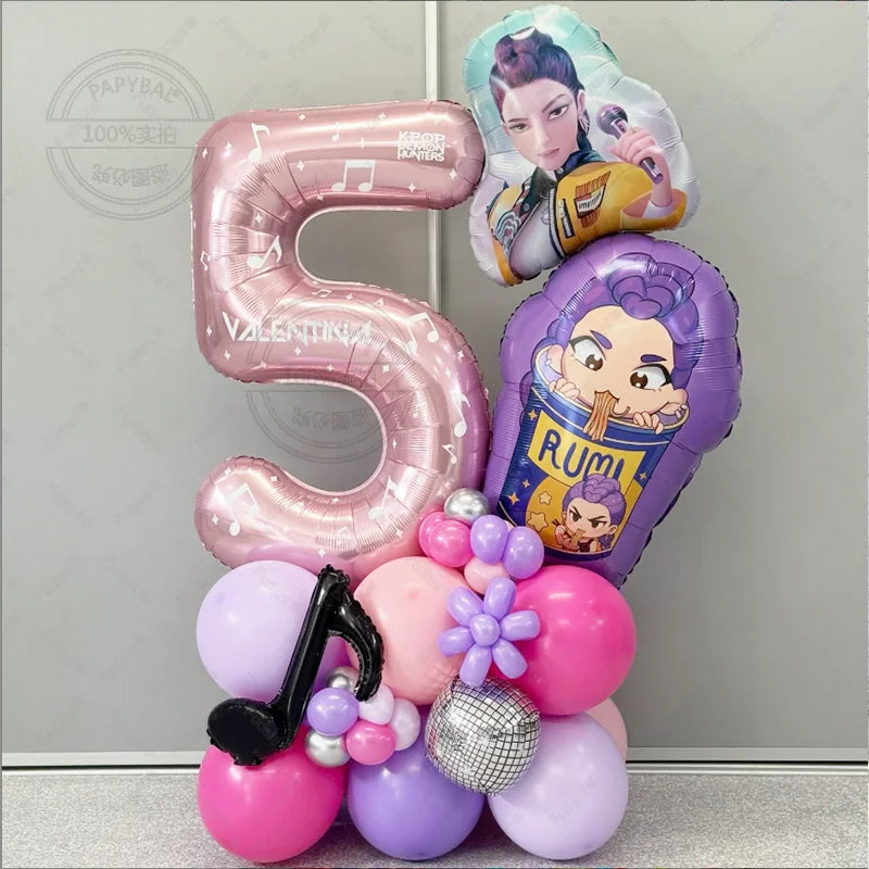 47Pcs Kpop Demon Hunters Theme Girl Birthday Balloon Decoration Number Ballons Party Supplies Baby Shower Gifts