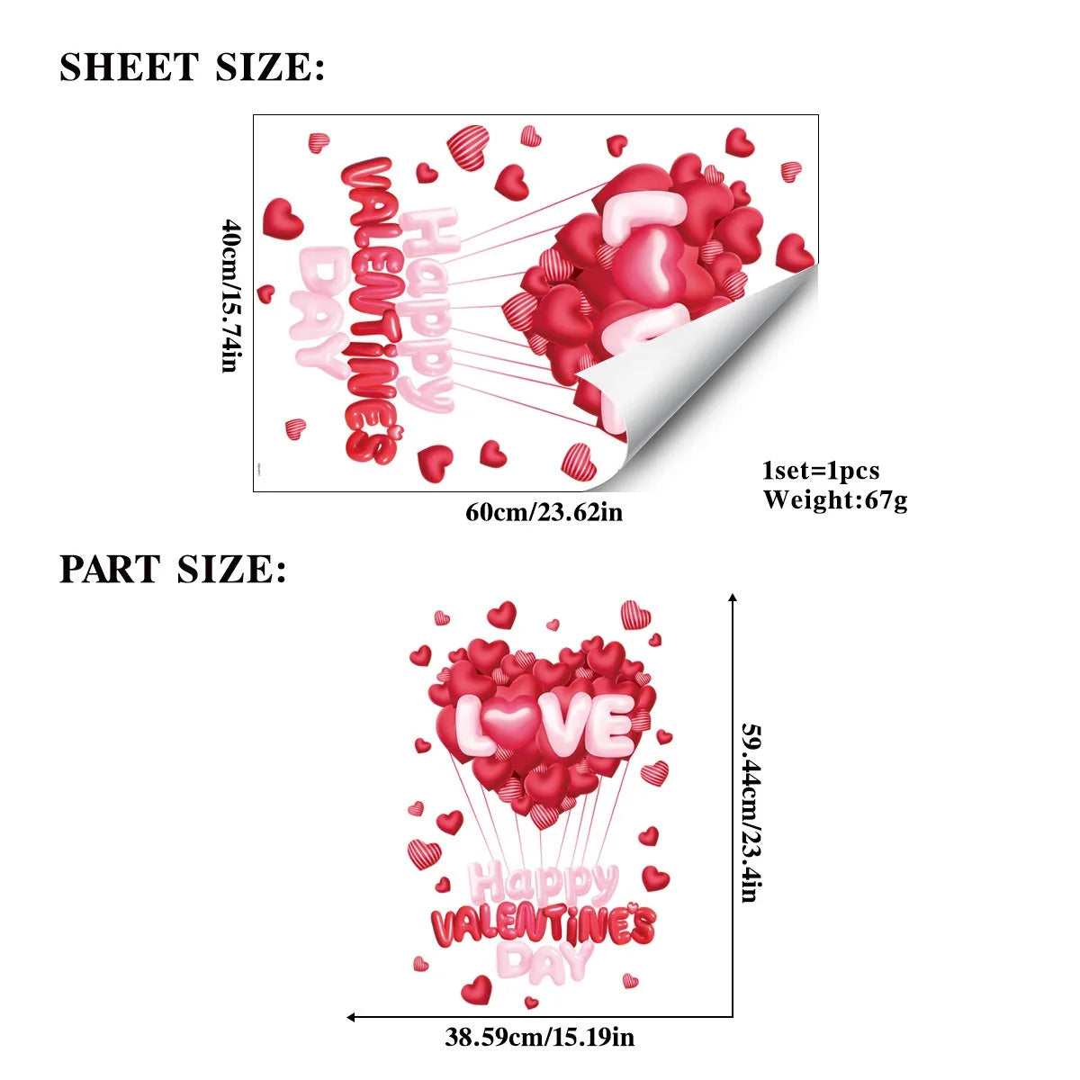 Romantic Love Heart Balloon Valentine's Day Window Sticker Happy Galentine's Day DIY Lover Cheer 14th Feb 2026 Festival Decor