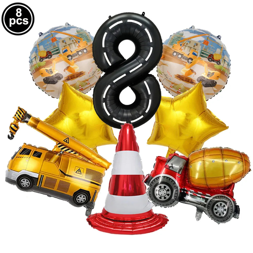 Construction Truck Balloons Excavator Cement Truck Forklift Crane Foil Balloon Kid Boys Birthday Party Construction Theme Decors
