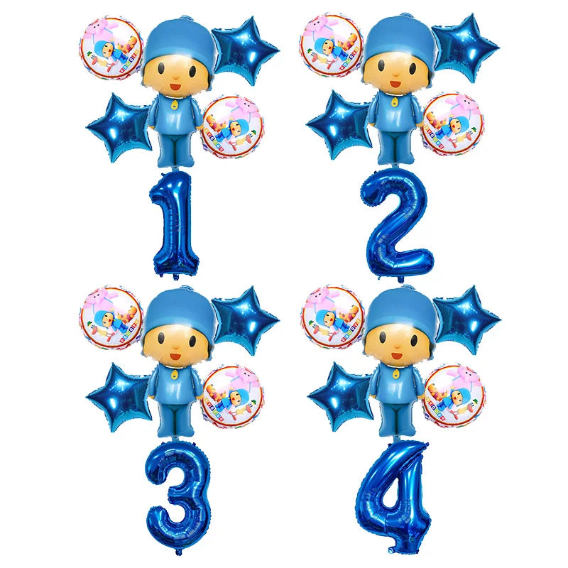 6pcs/1set Cartoon POCOYO Birthday Party Foil Balloons Kids Birthday Party Decor Balloon Boy Children Baby Shower Inflatable Toy