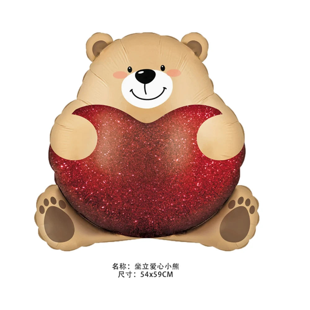 1Pc Large Inflatable Heart Hugging Bear Balloon Cartoon Valentine's Day Bear Decor Balloon Holiday Party Supplies Standing Decor