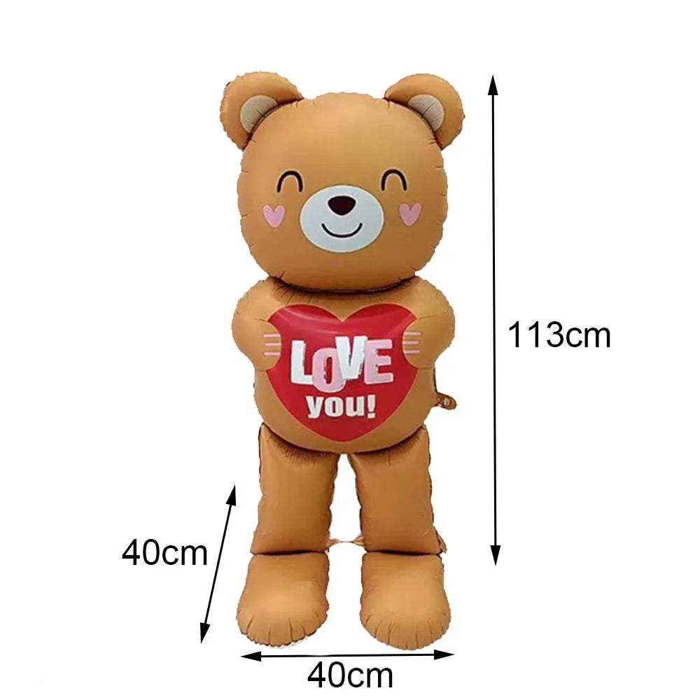 1Pc Large Inflatable Heart Hugging Bear Balloon Cartoon Valentine's Day Bear Decor Balloon Holiday Party Supplies Standing Decor