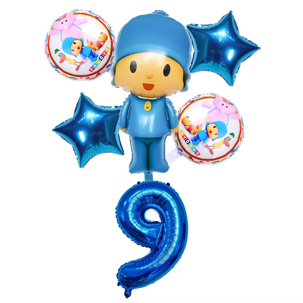 6pcs/1set Cartoon POCOYO Birthday Party Foil Balloons Kids Birthday Party Decor Balloon Boy Children Baby Shower Inflatable Toy