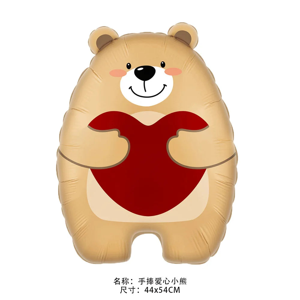 1Pc Large Inflatable Heart Hugging Bear Balloon Cartoon Valentine's Day Bear Decor Balloon Holiday Party Supplies Standing Decor