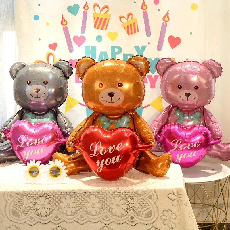 Unique Standing Teddy Bear Balloon & Love Heart Foil Balloon for Proposal, Valentine's Day, Holiday, Birthday Party Decoration