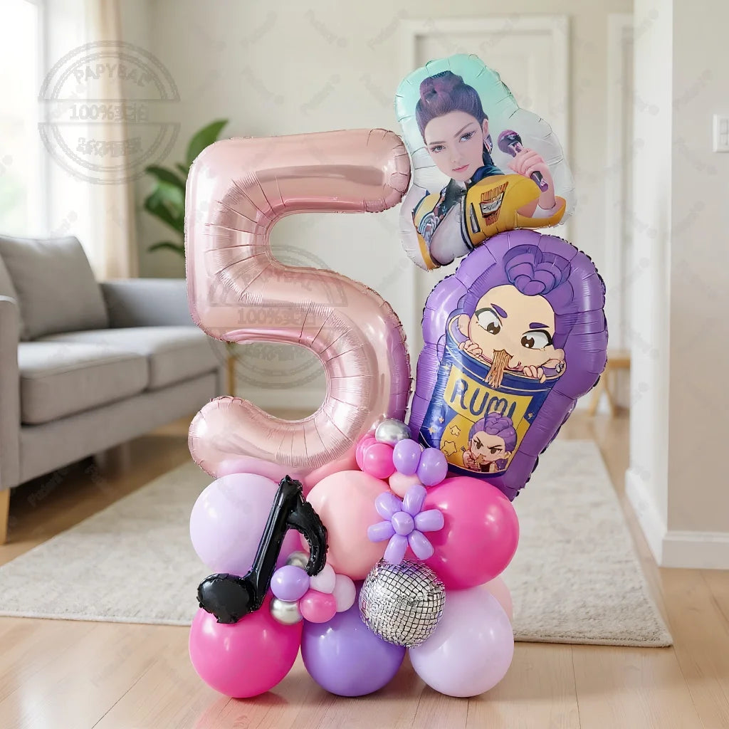 47Pcs Kpop Demon Hunters Theme Girl Birthday Balloon Decoration Number Ballons Party Supplies Baby Shower Gifts