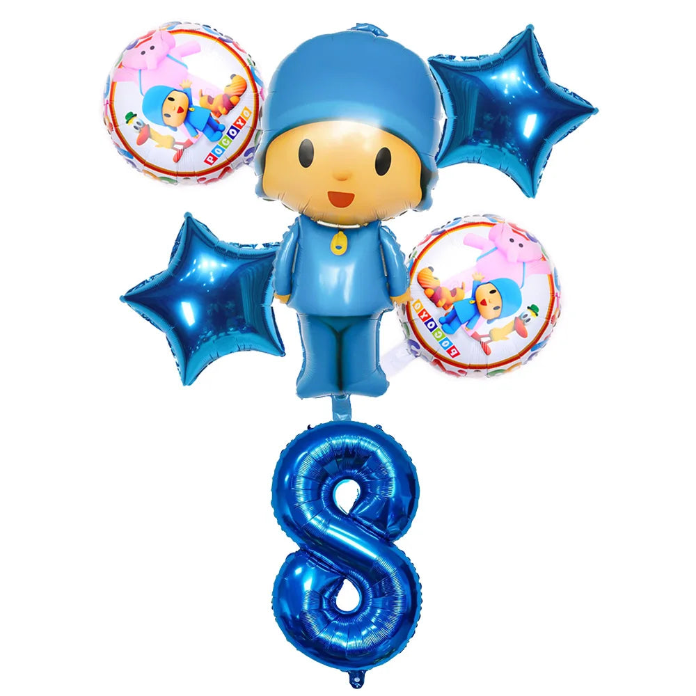 6pcs/1set Cartoon POCOYO Birthday Party Foil Balloons Kids Birthday Party Decor Balloon Boy Children Baby Shower Inflatable Toy