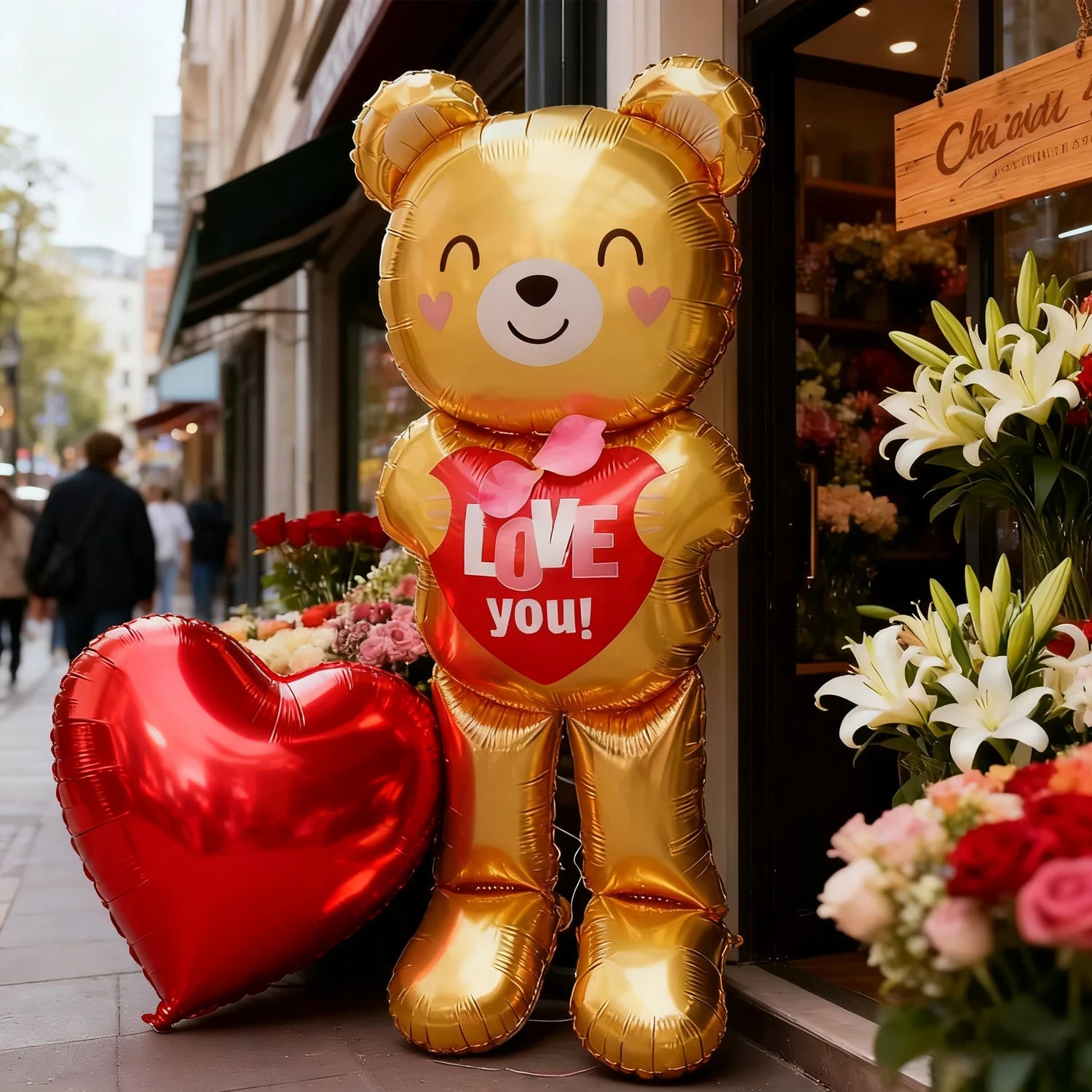 Embracing Love Bear Balloon with 32 inch Love Aluminum Film Balloon Valentine's Day, Anniversary, Wedding, Birthday Decoration