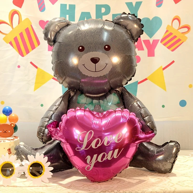 Unique Standing Teddy Bear Balloon & Love Heart Foil Balloon for Proposal, Valentine's Day, Holiday, Birthday Party Decoration