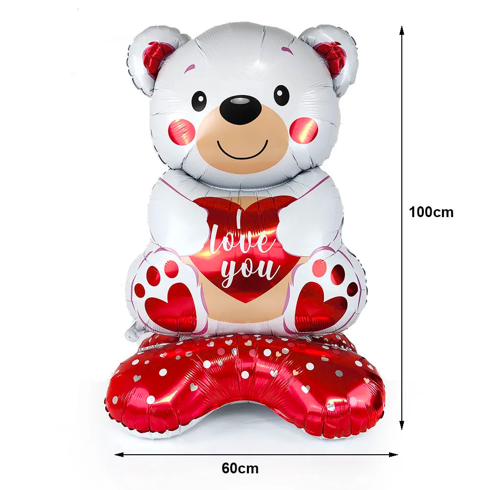 1Pc Large Inflatable Heart Hugging Bear Balloon Cartoon Valentine's Day Bear Decor Balloon Holiday Party Supplies Standing Decor