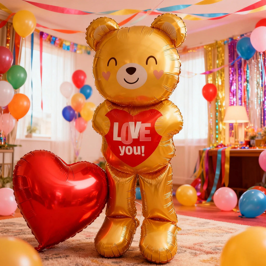 Embracing Love Bear Balloon with 32 inch Love Aluminum Film Balloon Valentine's Day, Anniversary, Wedding, Birthday Decoration