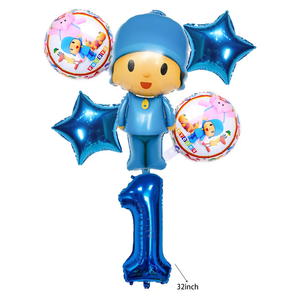 6pcs/1set Cartoon POCOYO Birthday Party Foil Balloons Kids Birthday Party Decor Balloon Boy Children Baby Shower Inflatable Toy