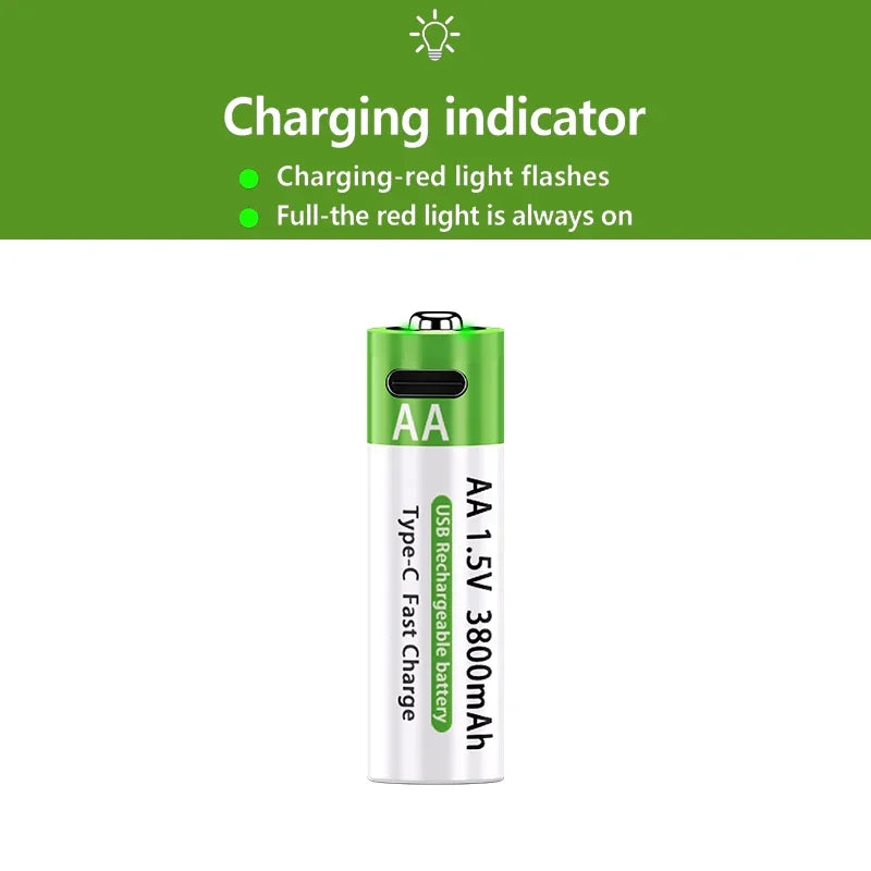 Brand New Li-ion AA Rechargeable Batteries USB Lithium-ion 3800mAh 1.5V AA Rechargeable Batteries+ Data Cable and Storage Box