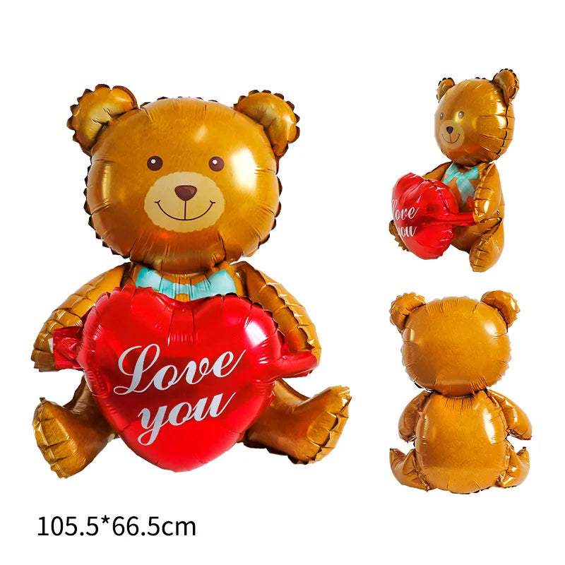 Unique Standing Teddy Bear Balloon & Love Heart Foil Balloon for Proposal, Valentine's Day, Holiday, Birthday Party Decoration