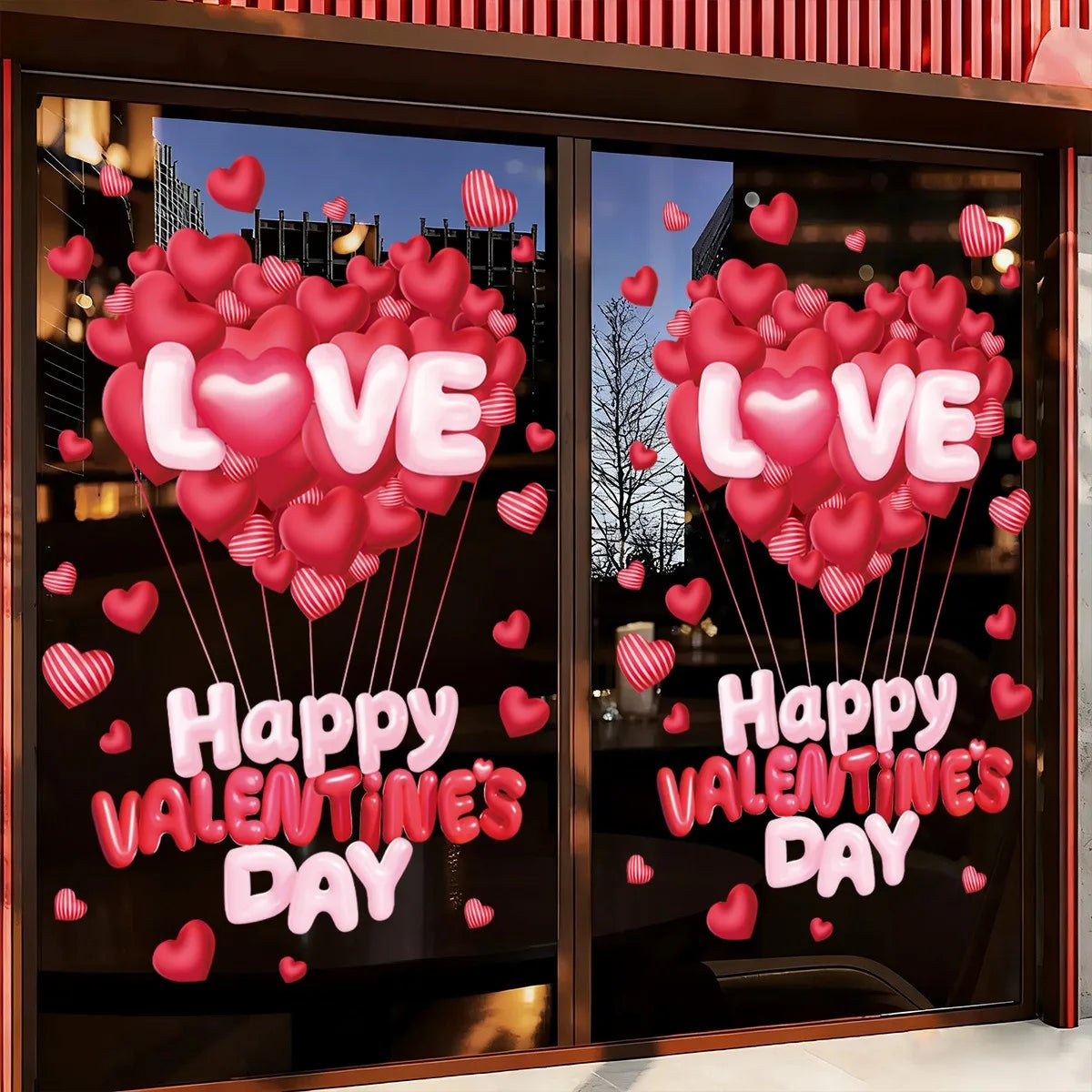 Romantic Love Heart Balloon Valentine's Day Window Sticker Happy Galentine's Day DIY Lover Cheer 14th Feb 2026 Festival Decor