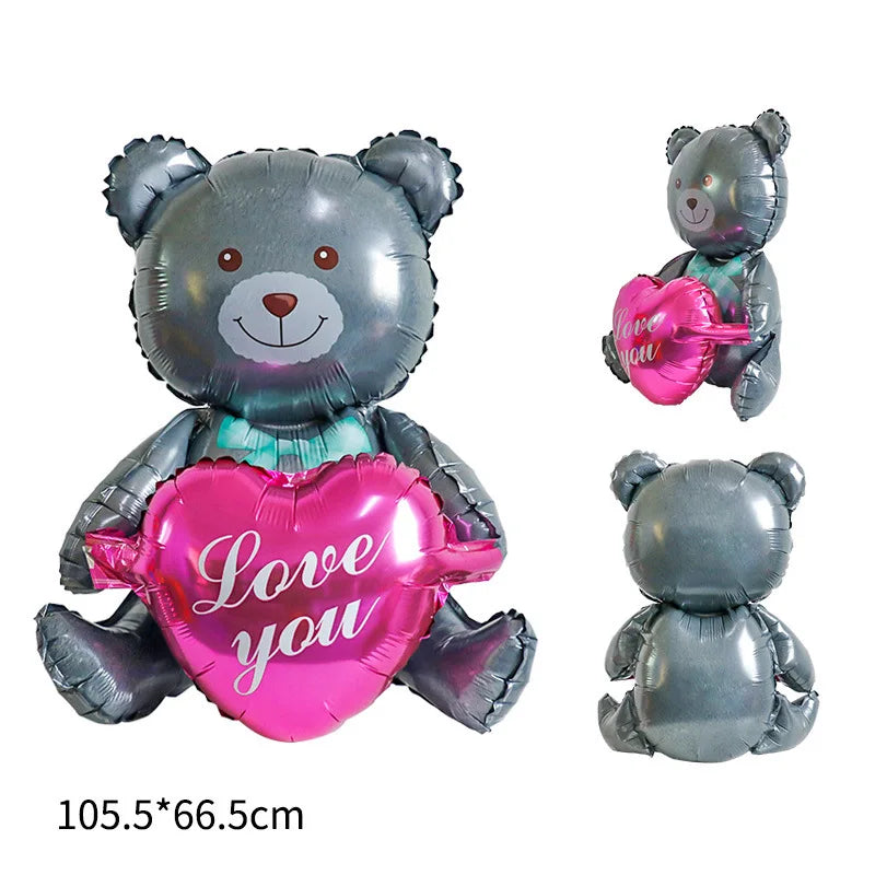 Unique Standing Teddy Bear Balloon & Love Heart Foil Balloon for Proposal, Valentine's Day, Holiday, Birthday Party Decoration