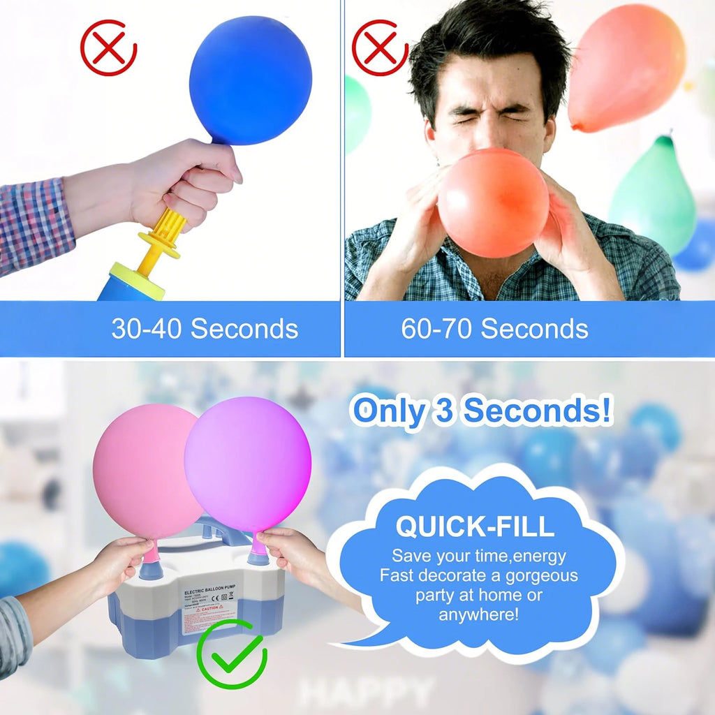 Electric Balloon Pump, Portable Dual Nozzle Electric Air Balloon Pump Inflator Blower Machine for Party Decorations